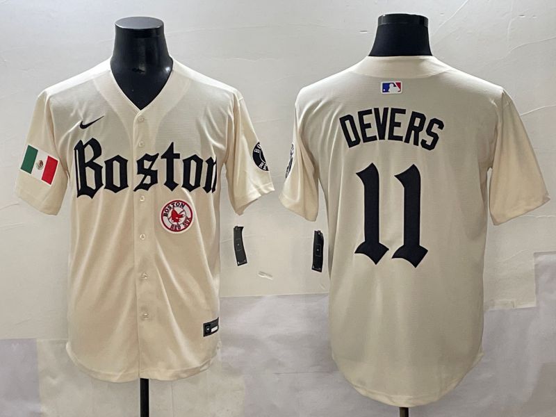 Men 2025 Boston Red Sox 11 Devers Cream Five generations Joint Name Nike MLB Jersey style 16
